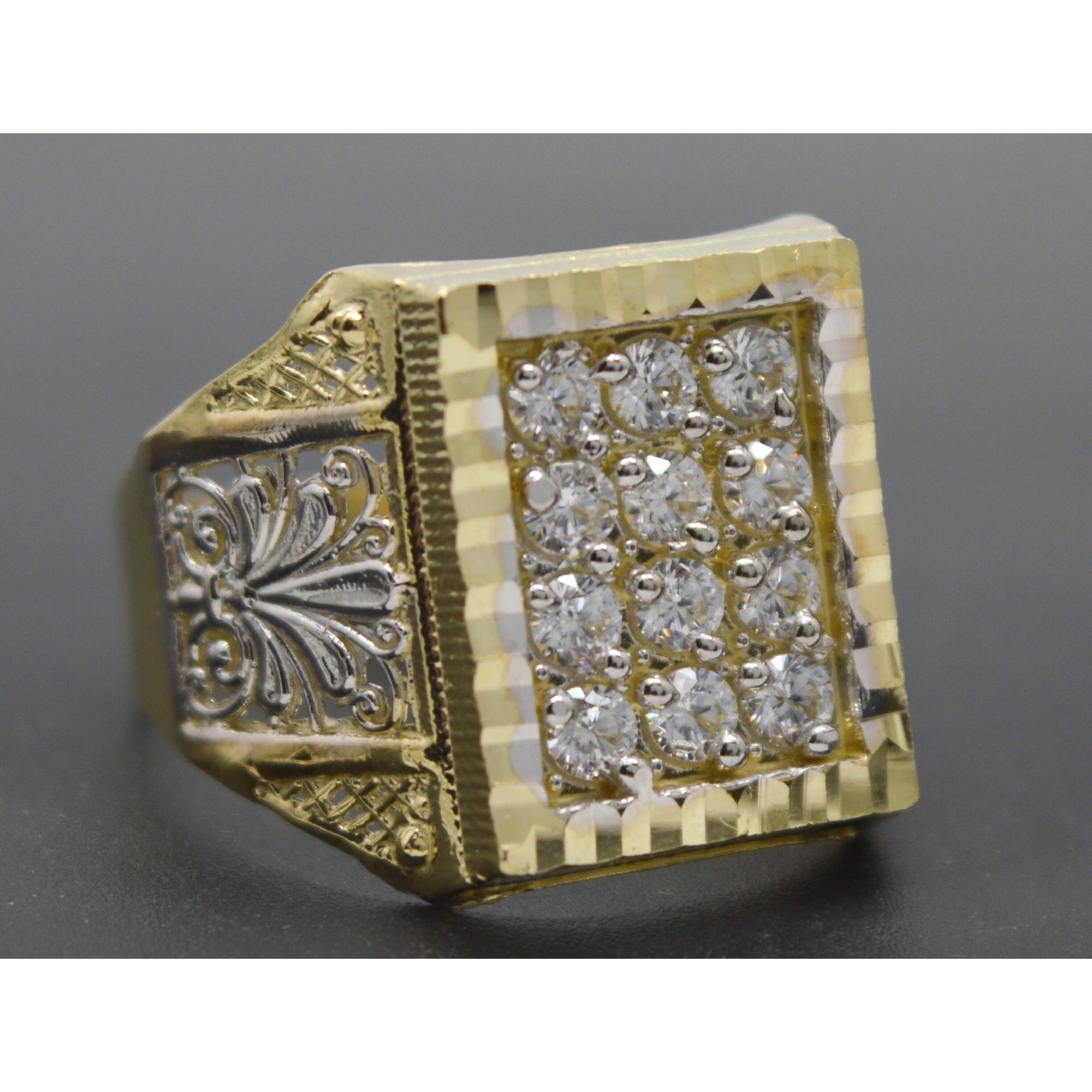 Real Solid 10k Yellow Gold 18mm Micro Pave Charm Round Cz Ring 41gr All Sizes 576$